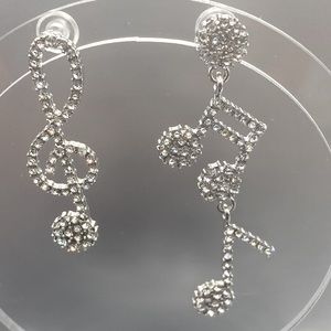 1 to 2 inches crystal music note silver tone earrings